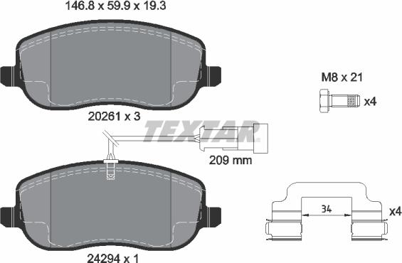 Textar 2429401 - Гальмівні колодки, дискові гальма autocars.com.ua