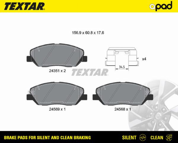 Textar 2435101SC - Гальмівні колодки, дискові гальма autocars.com.ua