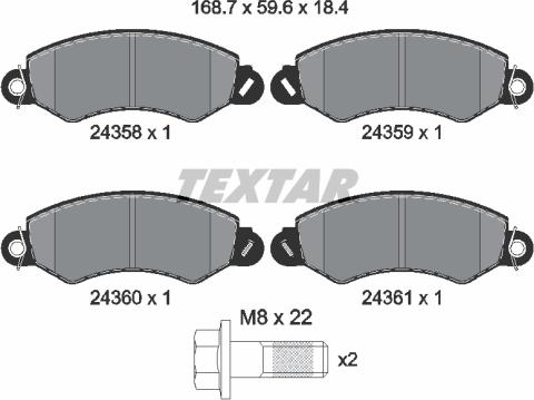 Textar 2435801 - Гальмівні колодки, дискові гальма autocars.com.ua