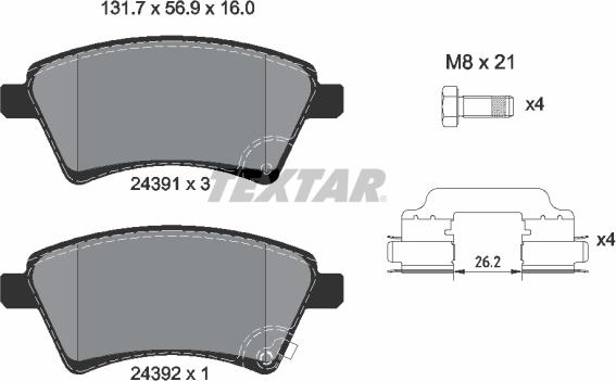 Textar 2439101 - Гальмівні колодки, дискові гальма autocars.com.ua