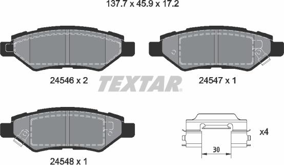 Textar 2454601 - Гальмівні колодки, дискові гальма autocars.com.ua