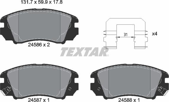 Textar 2458601 - Гальмівні колодки, дискові гальма autocars.com.ua