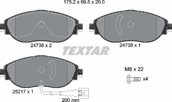 Textar 2473801 - Тормозные колодки, дисковые, комплект avtokuzovplus.com.ua