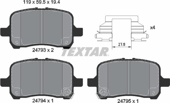Textar 2479301 - Гальмівні колодки, дискові гальма autocars.com.ua