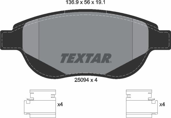 Textar 2509401 - Гальмівні колодки, дискові гальма autocars.com.ua