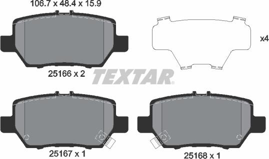 Textar 2516601 - Гальмівні колодки, дискові гальма autocars.com.ua