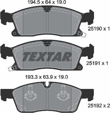 Textar 2519002 - Тормозные колодки, дисковые, комплект avtokuzovplus.com.ua