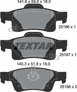 Textar 2519601 - Гальмівні колодки, дискові гальма autocars.com.ua