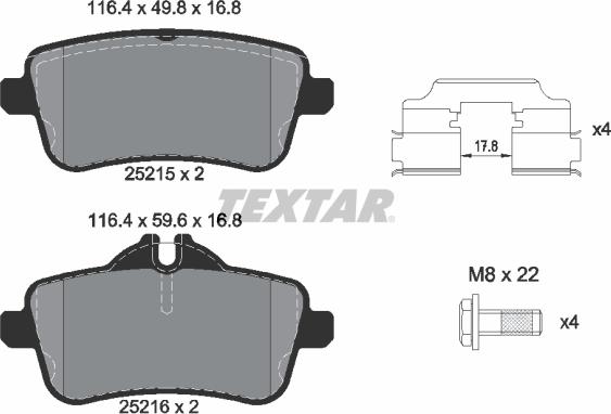 Textar 2521505 - Гальмівні колодки, дискові гальма autocars.com.ua