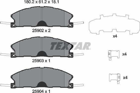 Textar 2590201 - Тормозные колодки, дисковые, комплект avtokuzovplus.com.ua