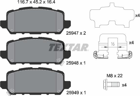 Textar 2594701 - Гальмівні колодки, дискові гальма autocars.com.ua