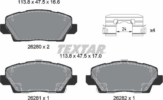 Textar 2628001 - Гальмівні колодки, дискові гальма autocars.com.ua