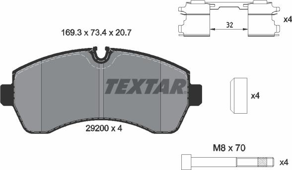 Textar 2920002 - Гальмівні колодки, дискові гальма autocars.com.ua