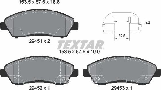 Textar 2945101 - Гальмівні колодки, дискові гальма autocars.com.ua