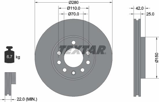 Textar 92091900 - Гальмівний диск autocars.com.ua