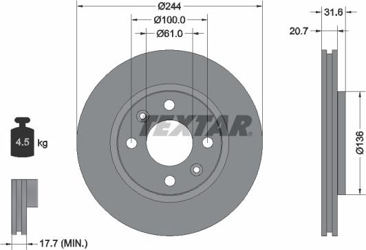 Textar 92049500 - Гальмівний диск autocars.com.ua