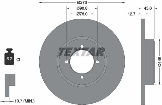 Textar 92011400 - Гальмівний диск autocars.com.ua