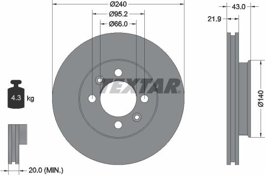 Textar 92044500 - Гальмівний диск autocars.com.ua