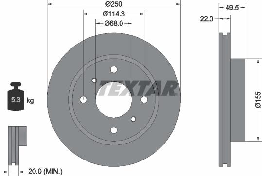 Textar 92047500 - Гальмівний диск autocars.com.ua