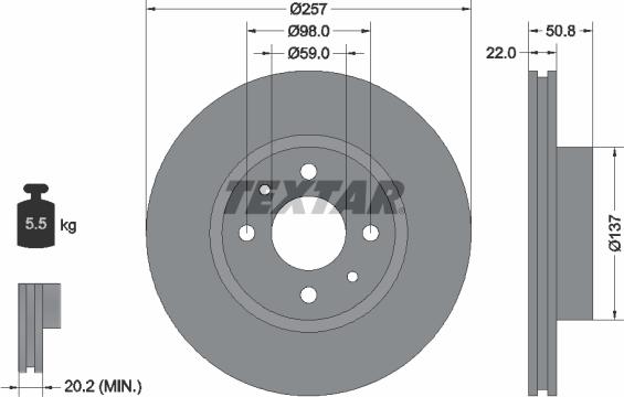 Textar 92052100 - Гальмівний диск autocars.com.ua