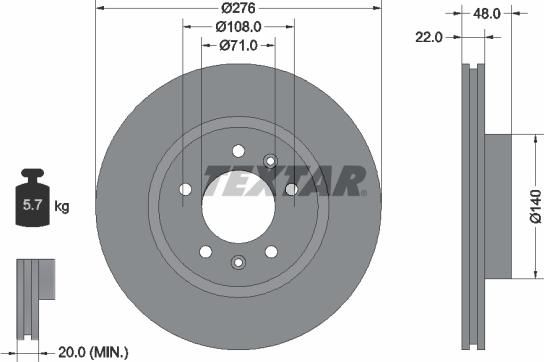 Textar 92054400 - Гальмівний диск autocars.com.ua