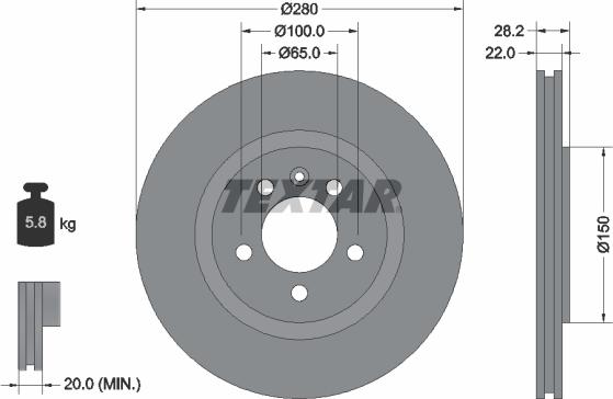 Textar 92057100 - Тормозной диск avtokuzovplus.com.ua