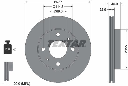 Textar 92062800 - Гальмівний диск autocars.com.ua