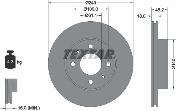 Textar 92063200 - Гальмівний диск autocars.com.ua