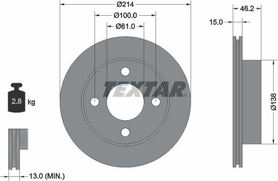 Textar 92068000 - Гальмівний диск autocars.com.ua