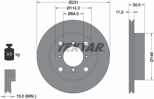 Textar 92069000 - Гальмівний диск autocars.com.ua