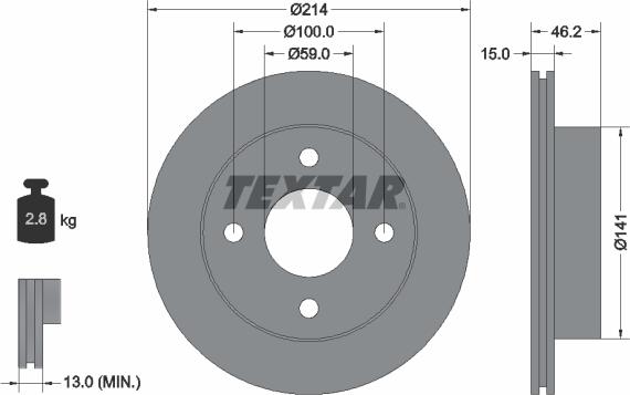 Textar 92069800 - Гальмівний диск autocars.com.ua