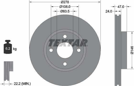 Textar 92075400 - Гальмівний диск autocars.com.ua