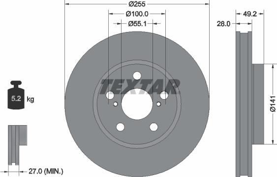 Textar 92077500 - Тормозной диск avtokuzovplus.com.ua