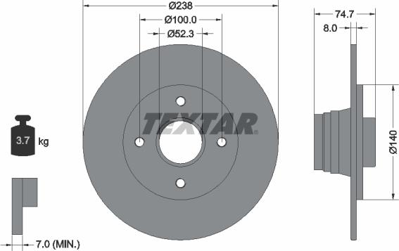 Textar 92081200 - Гальмівний диск autocars.com.ua