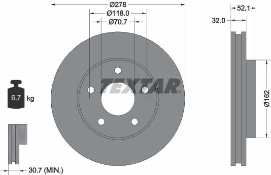 Textar 92091500 - Гальмівний диск autocars.com.ua