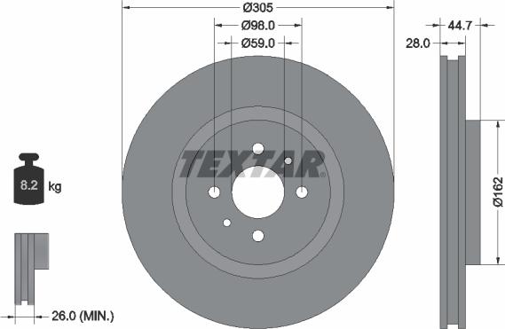 Textar 92092900 - Гальмівний диск autocars.com.ua