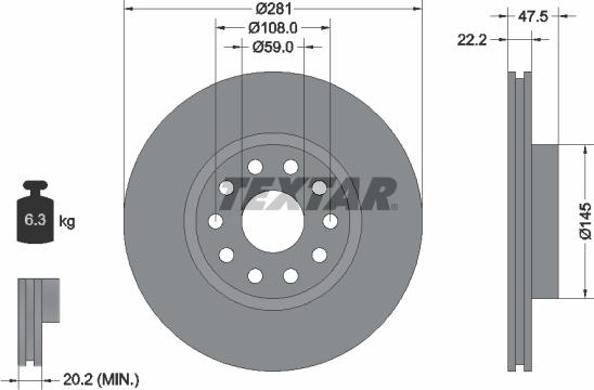 Textar 92093800 - Гальмівний диск autocars.com.ua