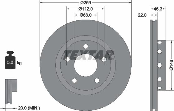 Textar 92098400 - Гальмівний диск autocars.com.ua