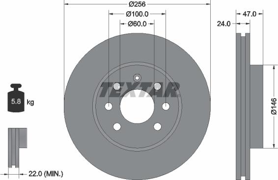 Textar 92102600 - Гальмівний диск autocars.com.ua