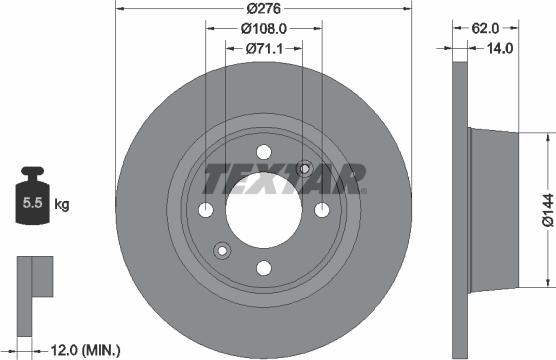 Textar 92107900 - Гальмівний диск autocars.com.ua