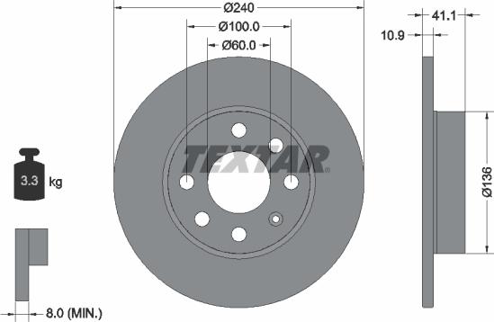 Textar 92111300 - Гальмівний диск autocars.com.ua