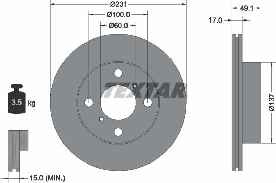 Textar 92113300 - Гальмівний диск autocars.com.ua