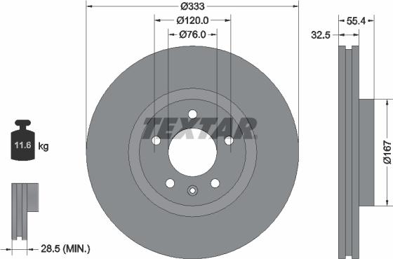 Textar 92121300 - Гальмівний диск autocars.com.ua