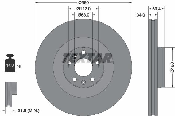 Textar 92122205 - Тормозной диск avtokuzovplus.com.ua