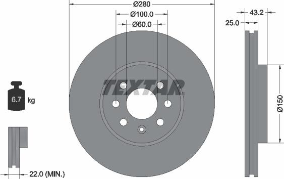 Textar 92129303 - Диск гальмівний autocars.com.ua