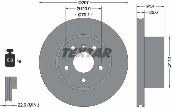 Textar 92129700 - Гальмівний диск autocars.com.ua