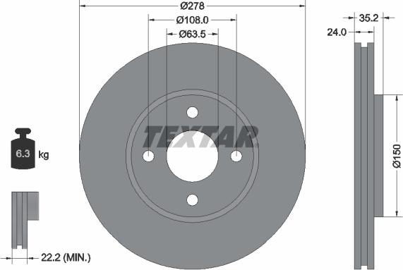 Textar 92131300 - Гальмівний диск autocars.com.ua