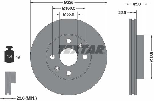 Textar 92134203 - Гальмівний диск autocars.com.ua