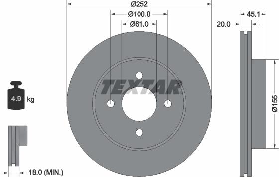 Textar 92148800 - Гальмівний диск autocars.com.ua