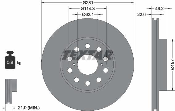 Textar 92149600 - Гальмівний диск autocars.com.ua